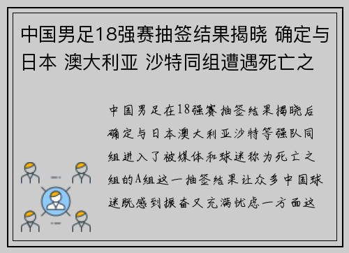 中国男足18强赛抽签结果揭晓 确定与日本 澳大利亚 沙特同组遭遇死亡之组