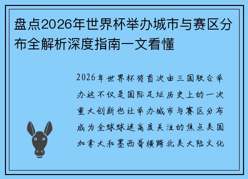 盘点2026年世界杯举办城市与赛区分布全解析深度指南一文看懂